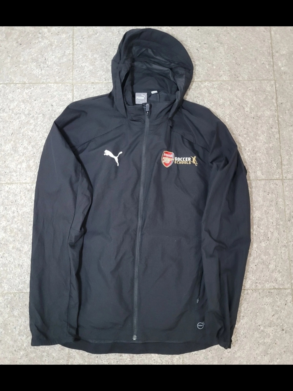 Puma Black Hooded Windbreaker with Arsenal Soccer Schools Crest Size Small
